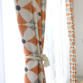 Field of Petals Mid Century Modern Orange Geometric Pattern Curtain 4