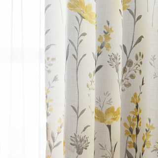 Bringing the Garden Indoors Cream Yellow Floral Jute Style Curtain