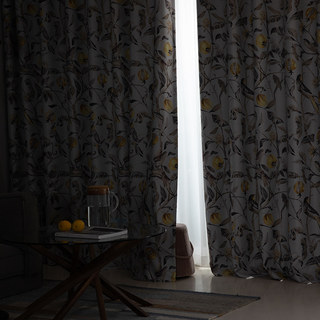 Harvest & Bird Floral Yellow Grey Blackout Curtain 5