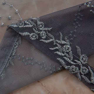 Charcoal Grey Ombre Embroidered Floral Voile Curtain
