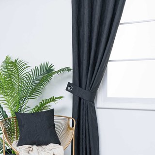 Surf 3D Jacquard Wave Patterned Black Crushed Curtain 4