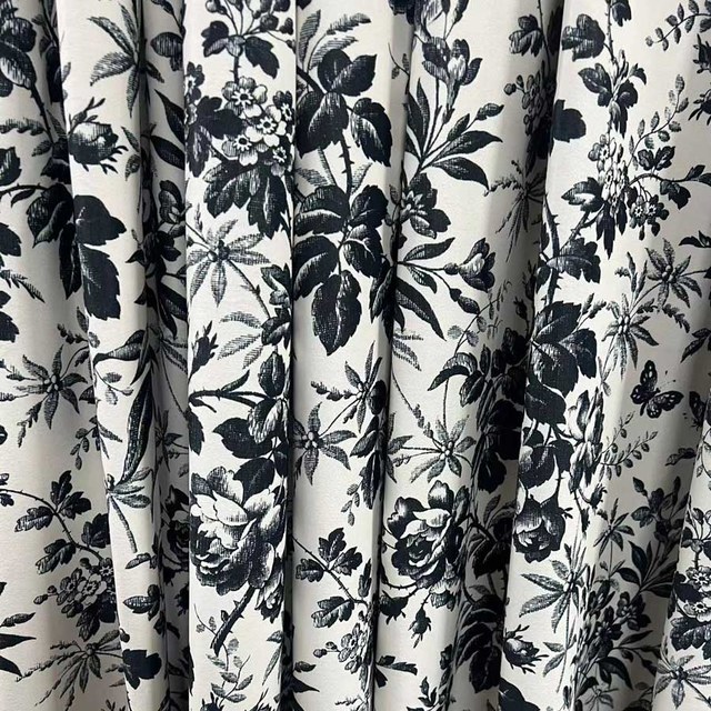 Midsummer Night Black and White Floral Velvet Curtains 1