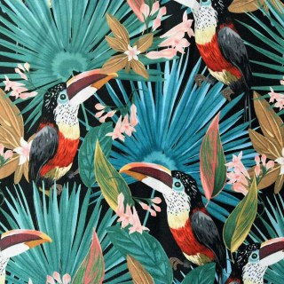 Tropical Toucan Paradise Red Green Multicolour Linen Style Blackout Curtain