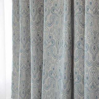 New Classics Luxury Damask Jacquard Grey & Blue Curtain Drapes