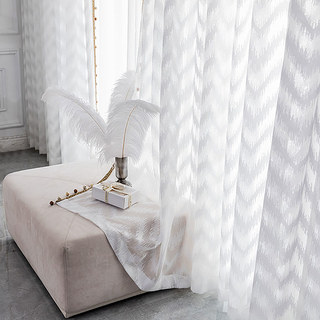Zigzag Symphony Ivory White Shimmery Geometric Sheer Curtain 3