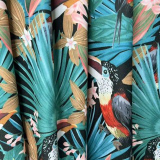 Tropical Toucan Paradise Red Green Multicolor Linen Style Blackout Curtain 2