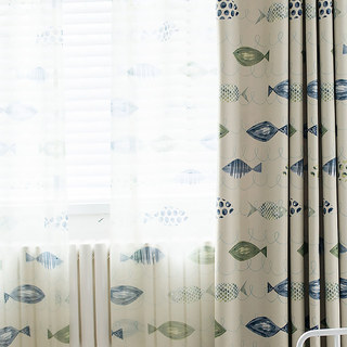 Ocean View Green Blue Fish Nautical Voile Curtain 2