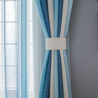 Sea Breeze Cocktail Sea Blue and Coconut White Striped Curtain