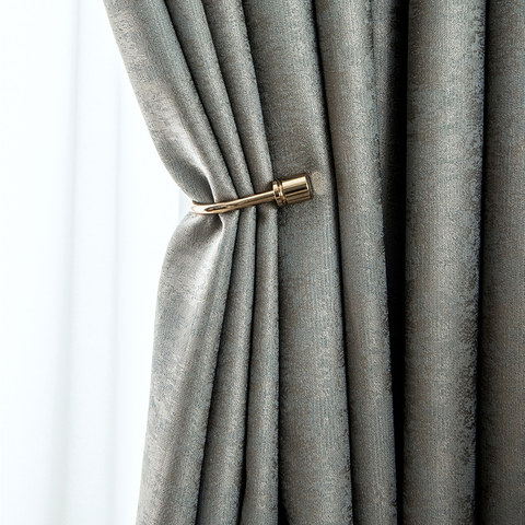 Luxury Metallic Champagne and Blue Jacquard Blackout Curtains 1