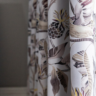 Harvest & Bird Floral Yellow Grey Blackout Curtain