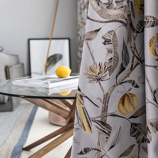 Harvest & Bird Floral Yellow Grey Blackout Curtain 3