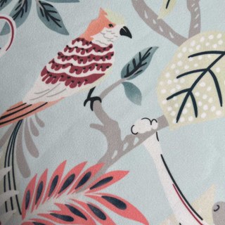 Jungle Mingle Monkey and Parrot Pastel Blue Floral Velvet Curtain