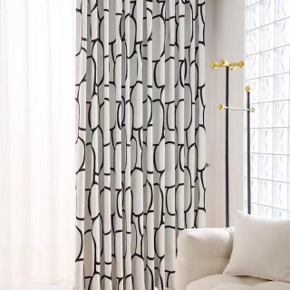 Pebble Path Geometric Circles Black and White Chenille Blackout Curtain 2