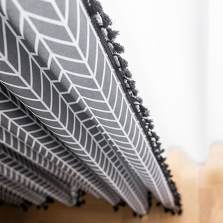 Shard Mid Century Modern Charcoal Grey Chevron Herringbone Curtain 8