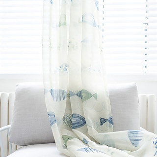 Ocean View Green Blue Fish Nautical Voile Curtain