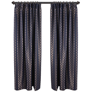 The Roaring Twenties Luxury Art Deco Shell Pattern Navy Blue & Gold Geometric Curtain 6