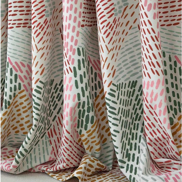 Dash of Colour Pink Green Geometric Velvet Curtain 1