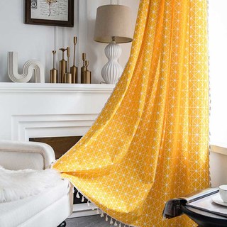 Lemon Zest Yellow Checked Geometric Boho Curtains