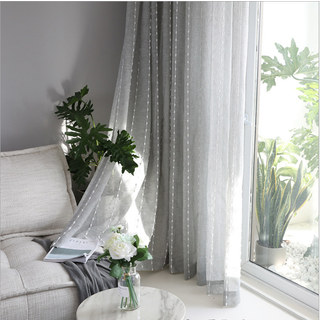 Craft Feel Textured Dot Striped Grey Voile Curtain