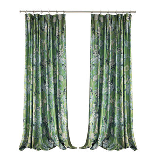 Birds & Blossoms Chinoiserie Blue & Green Floral Velvet Curtain 8