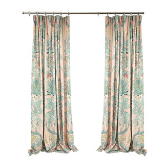 Botanica Blush Pink Striped Floral Velvet Curtain 10