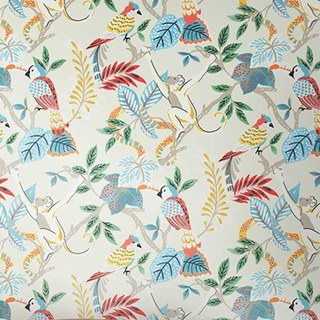 Jungle Mingle Monkey and Parrot Cream Floral Velvet Curtain 3