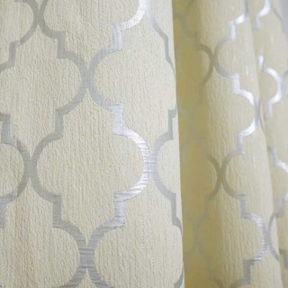 Moroccan Trellis Luxury Jacquard Beige and Metallic Silver Geometric Curtain