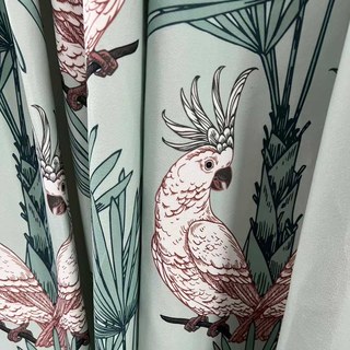 Paradise Parrots Sage Green Velvet Floral Curtains 3