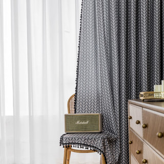 Shard Mid Century Modern Charcoal Grey Chevron Herringbone Curtain 15