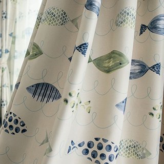 Ocean View Green Blue Fish Nautical Curtain 5