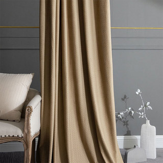 Scandinavian Basketweave Textured Mocha Light Brown Velvet Blackout Curtains