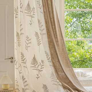 Fern of Eden Embroidered Leaf Linen Cotton Blend Curtain 2