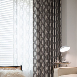 Diamond Lattice Fringe Trim Grey Geometric Blackout Curtain 3