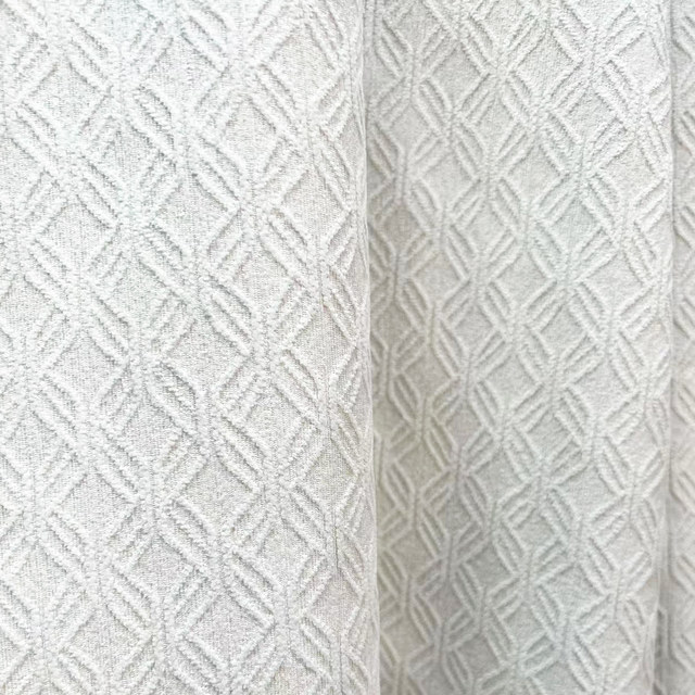 Diamond Patchwork Geometric Chenille Cream Off White Blackout Curtain 1