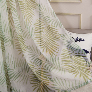 Palm Tree Leaves Green Sheer Voile Curtain