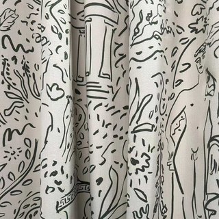 Divine Doodles Graffiti Black Line Art Cream Chenille Curtains 3