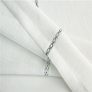 Gracie White Linen Horizontal Band Sheer Curtains 1