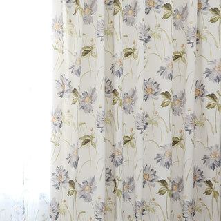 Bringing the Garden Indoors Gray Daisy Cotton Floral Jute Style Curtain 1