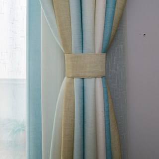 Sea Breeze Cocktail Yellow Beach Sand and Turquoise Sea Striped Ombre Curtain