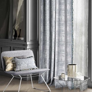 De Luxe Jacquard Pewter Gray Damask Curtain 1
