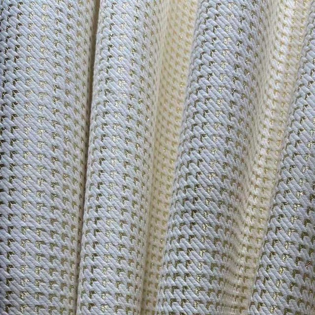 Gilded Houndstooth Ivory White Geometric Chenille Curtain with Gold Glitters 1