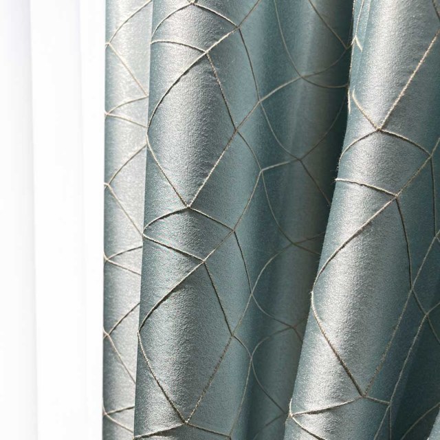 Capriccio Luxury 3D Jacquard Geometric Duck Egg Blue Curtain Drapes 1