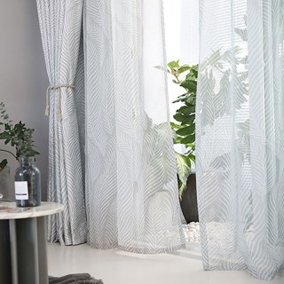 Dancing Seagrass Ash Gray Floral Sheer Curtain 2