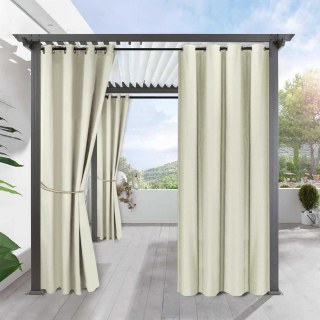 Del Mar Waterproof Blackout Cream Linen Style Outdoor Curtain 2