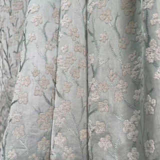 Cherry Blossoms Mint Green Floral Chenille Blackout Curtain 3